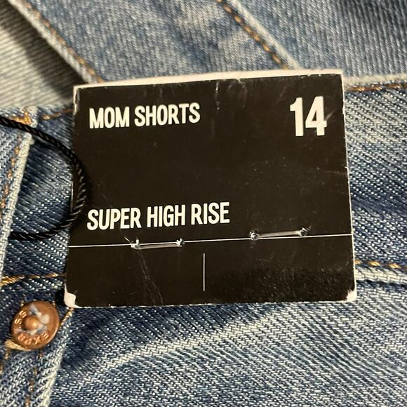 Express Womens Shorts Size 14 Blue Mom Shorts Button Fly Super High Rise Denim - Picture 8 of 13